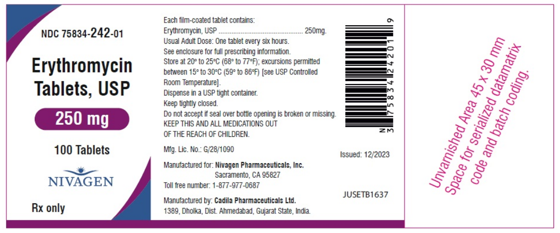 Erythromycin 250mg, film-coated tablets 100tabs
